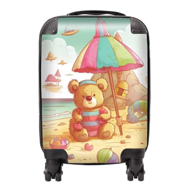 Warren Reed - Designer Lucky Teddy Bear On A Beach Holiday Suitcase in Yellow Size: Large Yellow Unisex Large