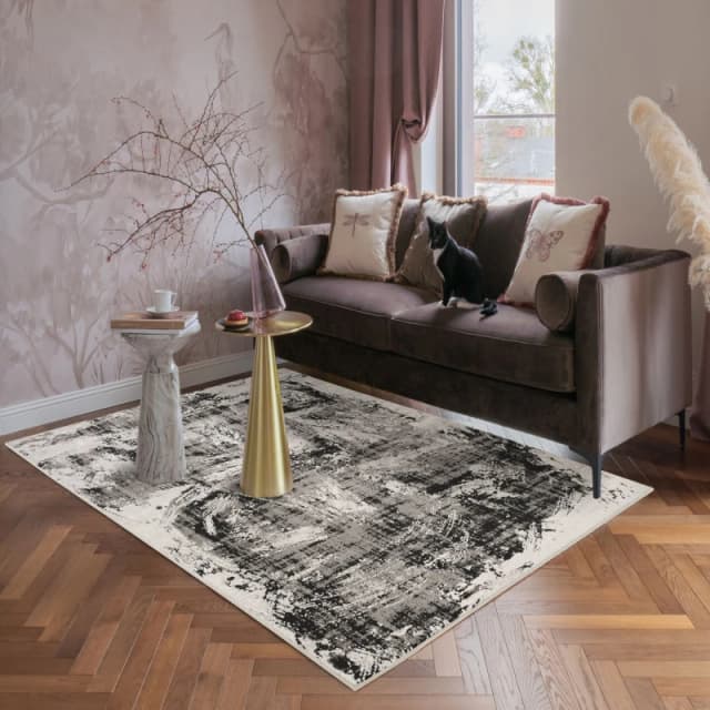 Mayfair Living Room Area Rug Metallic Sheen Contemporary Modern Canvas Design - Black 120Cm X 170Cm