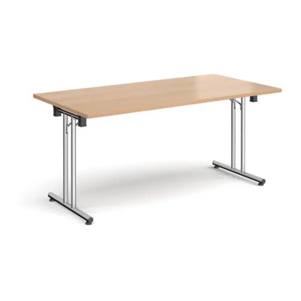 Dams Rectangular folding leg table with chrome legs and straight foot rails 1600mm x 800mm - beech Beech SFL1600-C-B