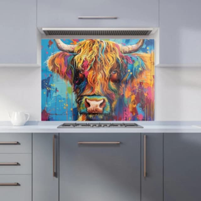 Warren Reed - Designer Splashart Highland Cow Kitchen Splashback W900Mm X H650Mm, Multi WR00886-P453