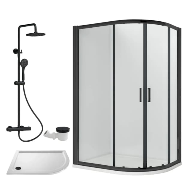 Balterley Offset Right Quadrant Tray Round Shower Waste White Black 1200x 800mm White Unisex
