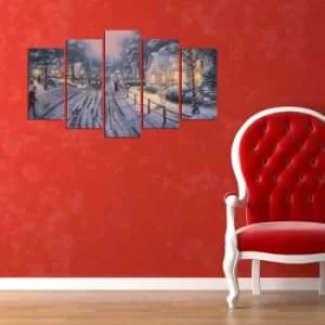 5PYY-005 Multicolor Decorative MDF Painting Winter Town 2 (5 Pieces)