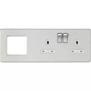 Knightsbridge - Screwless 13A 2G dp Socket + 2G Modular Combination Plate - Brushed Chrome 230V IP20