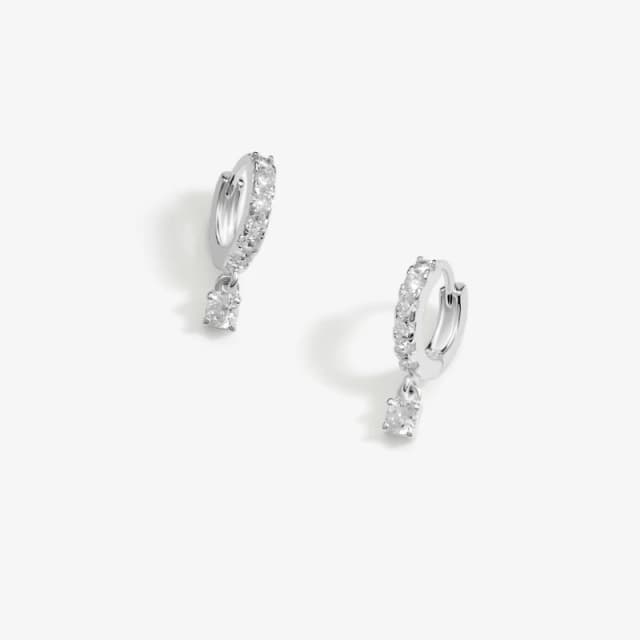 Simply Silver Sterling Silver 925 Polished And Cubic Zirconia Silver Crystal Besel Charm Hoop Earrings Silver
