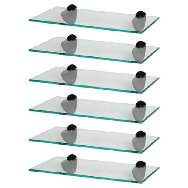 Harbour Housewares 6X Floating Glass Shelves - 40Cm - Black Brackets - Bathroom Shower Storage Vanity Display Unit Shelf