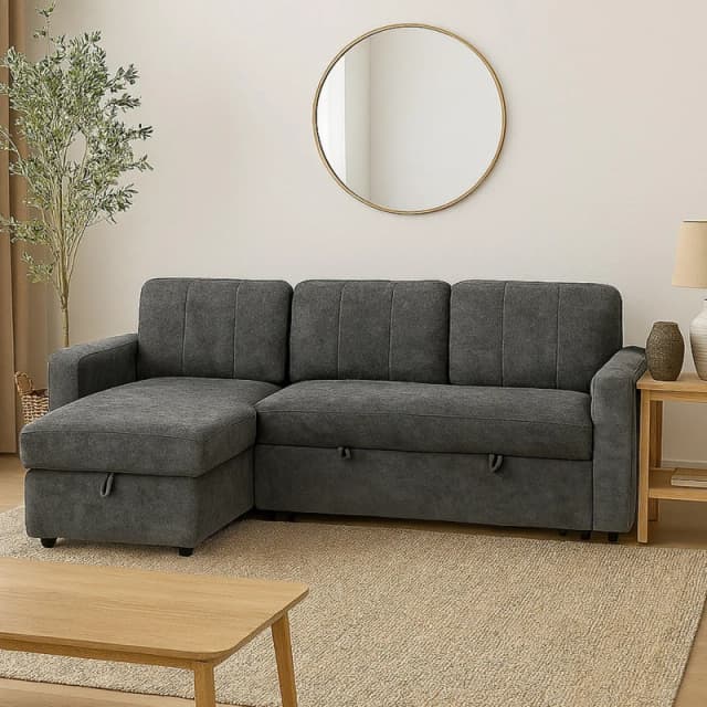 Aspire Aspire Nexis Corner Sofa Bed with Storage, Chaise on the Left in Charcoal Size: 3 Seater Charcoal 3 Seater Unisex 5057632314932