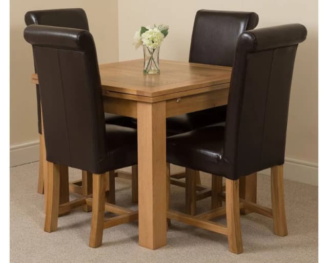 Thats Furniture Richmond 90-150cm Oak Extending Dining Table + 4 Washington Leather Chairs in Brown Brown Unisex