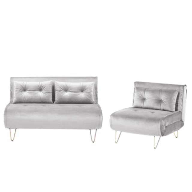 Beliani Living Room Set 3 Seater Vestfold Velvet Grey