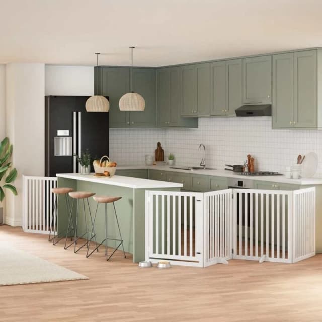 vidaXL Dog Gate with Door Foldable 8 Panels White 640cm Poplar Wood, White 3155678