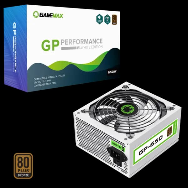 GameMax GP650 White 650W 80 Plus Bronze Wired Power Supply