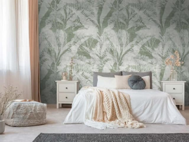 As Creation Bricoflor Non-Woven Wallpaper, Leaf & Palm Wallpaper, Scandinavian In Green, White - 1,59 X 2,8 M