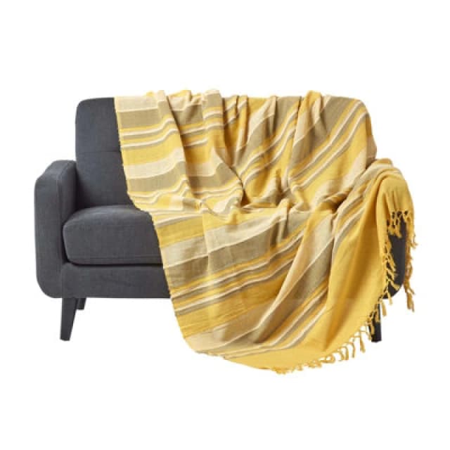 Homescapes Cotton Morocco Striped Yellow Throw, 150 X 200 Cm