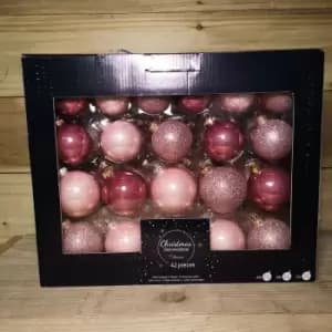 Set of 42 Real Glass Christmas Baubles in Blush, Velvet & Gltter Pink