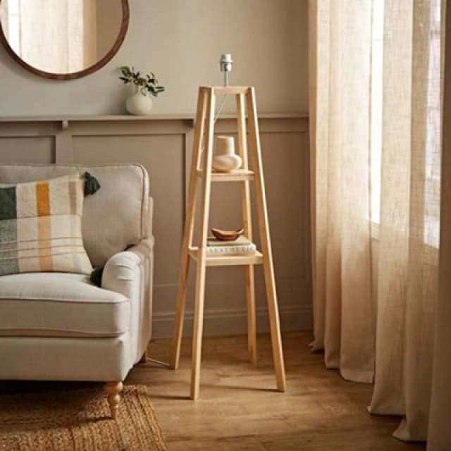 ValueLights Wakefield Quad Base Two Shelf Wooden Floor Lamp Natural