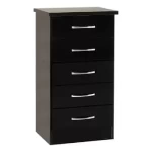 Seconique Nevada 5 Drawer Narrow Chest - Black Gloss