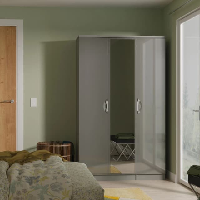 Welcome Furniture Ltd Camden Triple Mirror Wardrobe in Grey Gloss & Dusk Grey - Ready Assembled, Grey CAM137GGDG