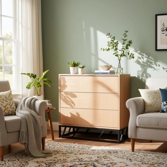 Biba Mabel Grooved Oak Colour Wooden Chest of 3 Drawers Brown unisex One Size