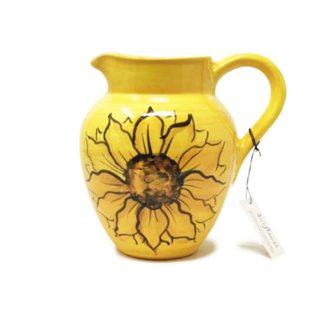 Verano Spanish Ceramics Sunflower Hand Painted Ceramic Yellow Kitchen Dining Large Pourer Jug (H) 21Cm