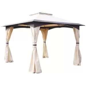 Outsunny 10' X 12'/3Mx3M Steel Fabric Patio Gazebo Vented Roof With Mesh Sidewall - Cream