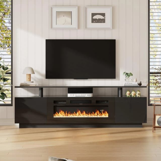 Kabinet UK Recessed Electric Fireplace TV Stand with Remote Black unisex One size