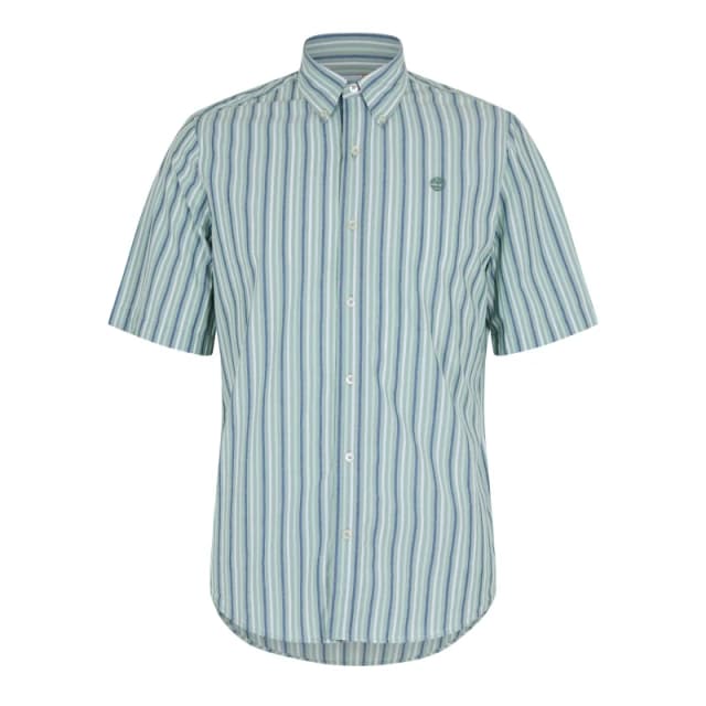 Timberland Mens Striped Short Sleeve Oxford Shirt Green Bay Yd male S