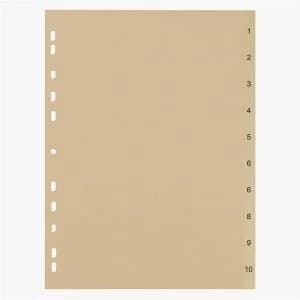 5 Star Eco A4 File Divider Numbered Tabs 1 10 Recycled Manilla 11 Holes 150gsm Buff