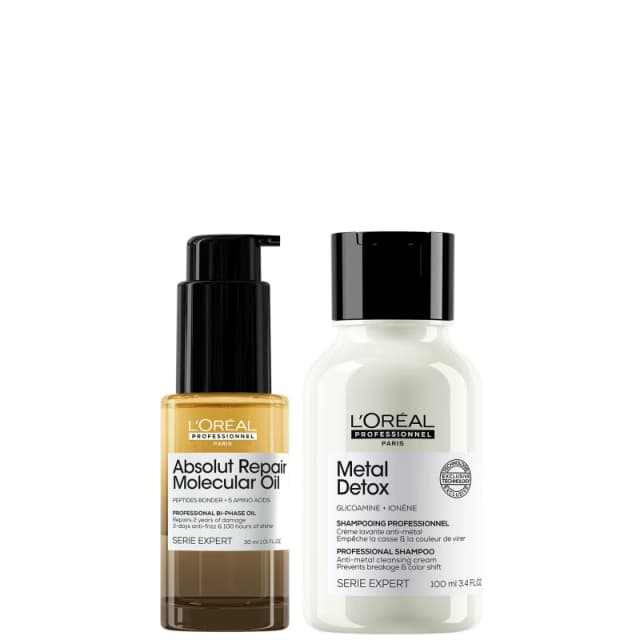 LOreal Professionnel Mini Protect & Repair Set: Metal Detox Clarifying Shampoo 100ml & Absolut Repair Molecular Hair Oil