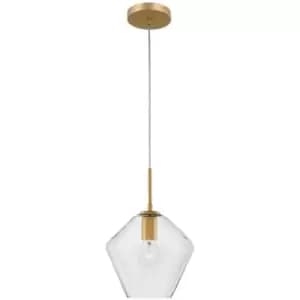Denton 23cm Dome Pendant Ceiling Light Gold Metal Clear Glass LED E27 - Merano
