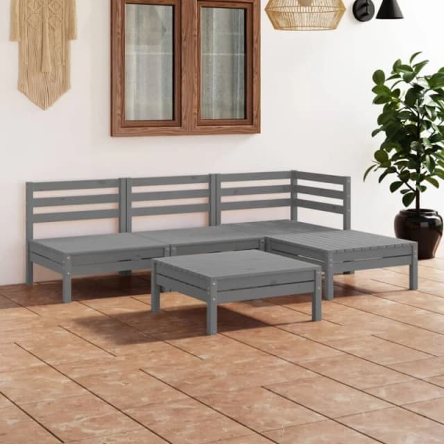 VIDAXL 5 Piece Garden Lounge Set Solid Pinewood Grey Vidaxl 8720286685167