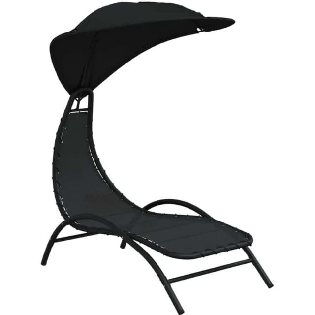 JINLEFU Jinlefu - Sun Lounger with Canopy Black 167x80x195cm Fabric and Steel vidaXL JRVDZX-362706_DE