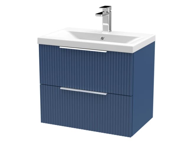 Balterley Fluted Wall Hung 2 Drawer Vanity Basin Unit & Basin 600mm - Satin Blue Blue Unisex