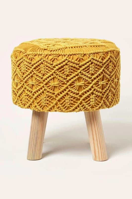 Homescapes Willow Macrame Footstool Yellow