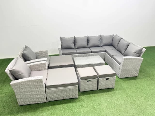 Fimous Garden Outdoor Rattan Furniture Set 12 Seater Rattan Garden Sofa Set in Light Grey Light Grey Unisex