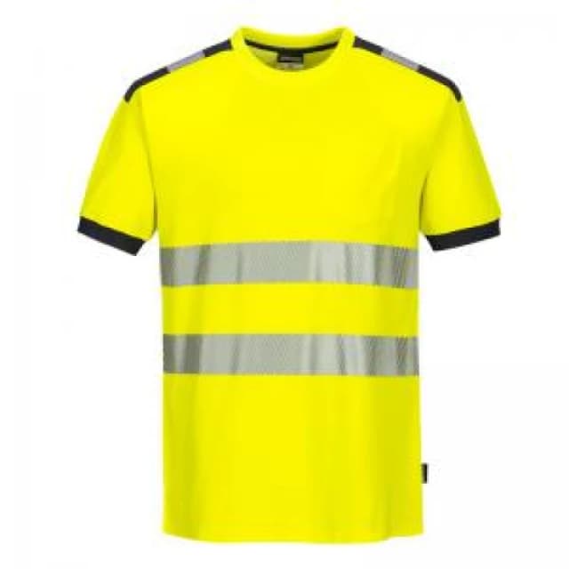 Portwest PW3 Hi Vis Cotton Comfort Short Sleeve T Shirt T181YGYS Colour: Yellow / Grey