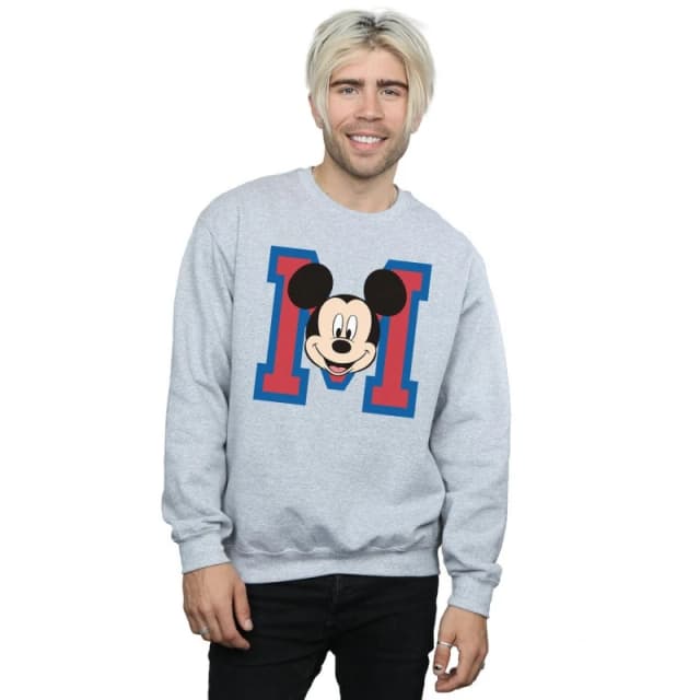 Disney Men Mickey Mouse Face Sweatshirt in Grey Size: Small Grey S Male 5063300598689