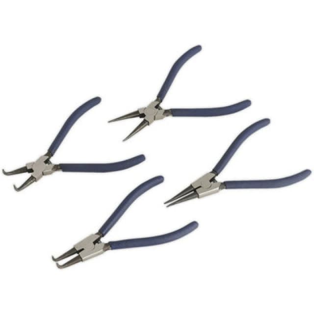 Loops 4 Piece Circlip Pliers Set - Spring Loaded Jaws - Hardened & Tempered Steel Metallics