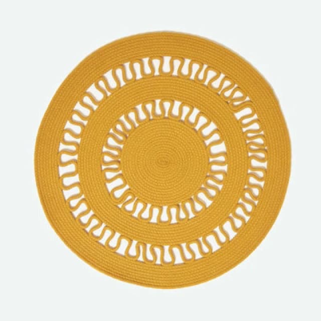 Homescapes Mustard Crochet Braided Rug 70Cm Round