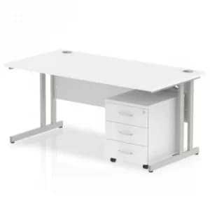 Impulse 1200 Straight Cantilever Workstation 500 Three drawer mobile Pedestal Bundle White