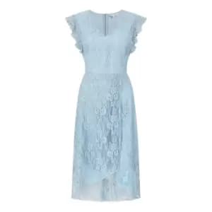 Yumi Blue Frill Cross Over Skirt Lace Dress - Blue