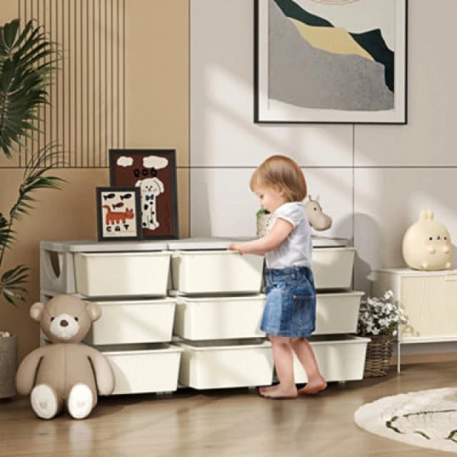 HOMCOM Kids Storage Units with Drawers 3 Tier Chest Dresser Tower Cream 311-053V01CW