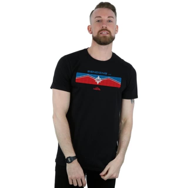 Marvel Marvel Men Captain Sending T-Shirt in Black Size: Small Black S Male 5059114704071
