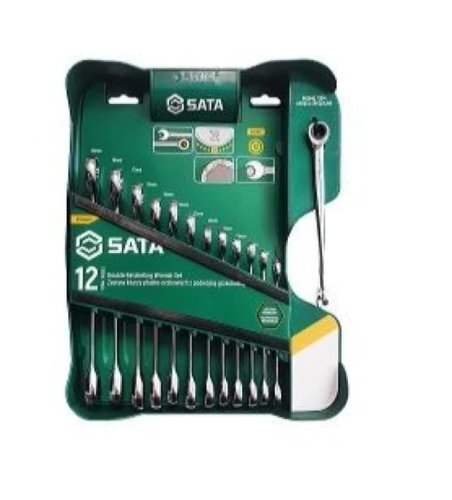 SATA 09066-02 Ratchet Ring Open-ended Spanner Set Chrome Vanadium Steel, Spanner Size: 8-19 Chrome Vanadium Steel Ratchet Ring Open-ended Spanner Set