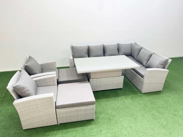 Fimous Rattan Garden Furniture Corner Sofa Set with Armchair Light Grey Light Grey Unisex