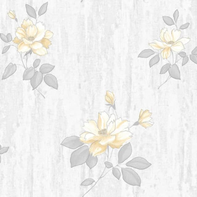 Muriva Ochre & Grey Floral Mica Effect Embossed Wallpaper