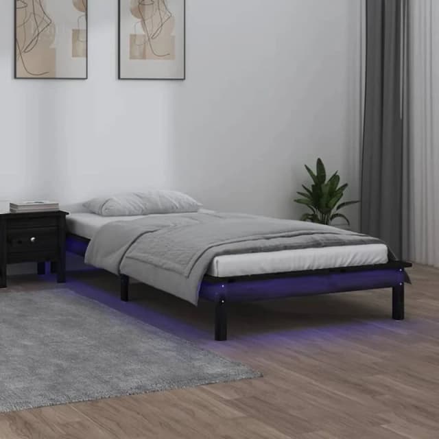 vidaXL LED Bed Frame Black 90x190cm Single Solid Wood, Black 820640