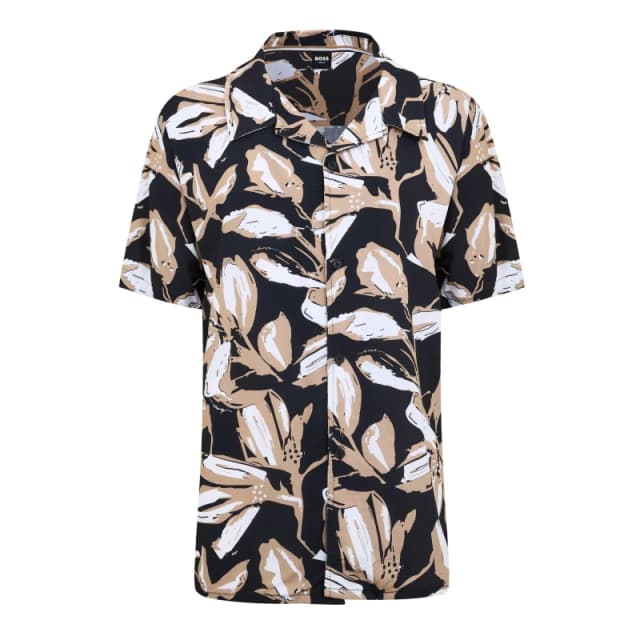 Boss Mens Beach Patterned Short Sleeve Shirt Black male S