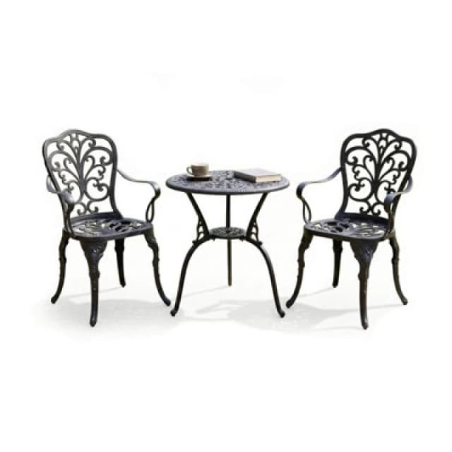 Centurion Supports Bangui Black Garden And Patio Table And 2 Chairs Cast Aluminium Bistro Set