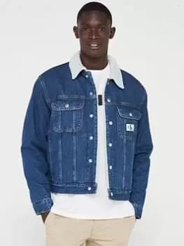 Calvin Klein Jeans Regular Fit 90's Sherpa Jacket - Blue, Mid Wash, Size L, Men