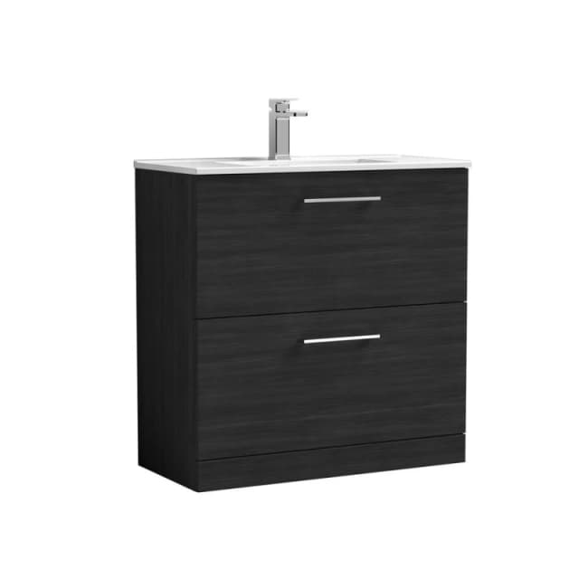 Balterley Bathroom 2 Soft Close Drawer, Floor Vanity Unit Basin, Black, 800mm in Black Unisex