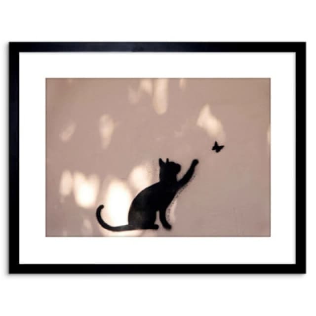 Artery8 Wall Art Print Photo Cat Butterfly Silhouette Graffiti Artwork Framed 9X7 Inch